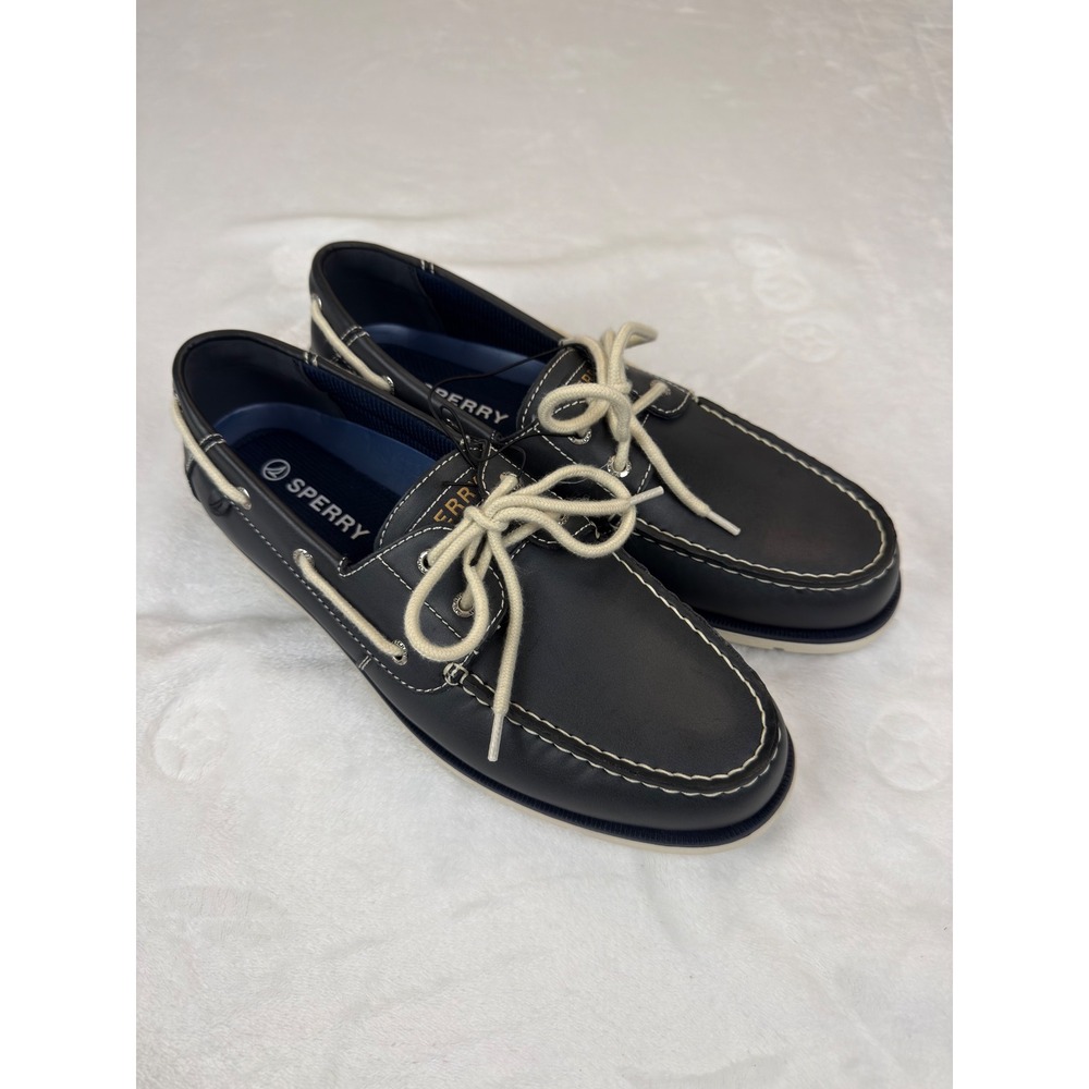Sperry Top-Sider Casco 2 Eye Mens Navy Blue Leather Boat Shoes Size 10 New
